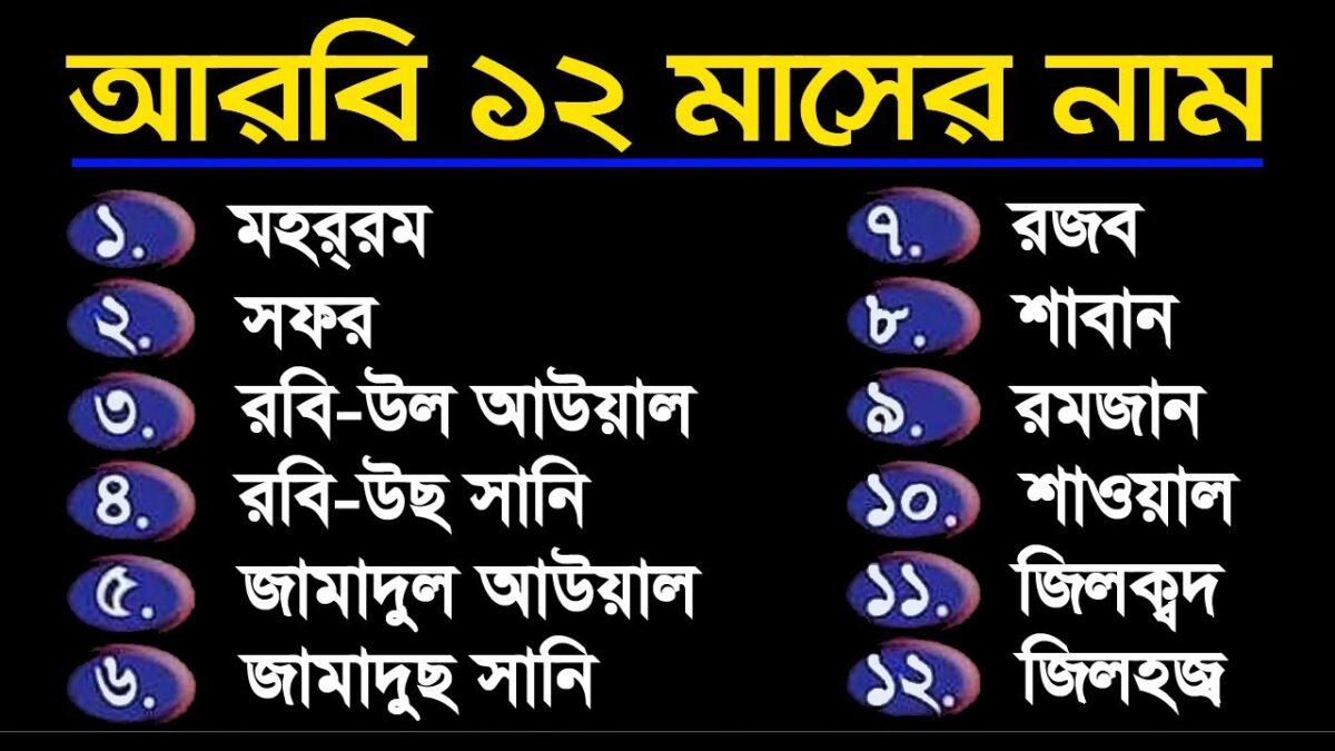 আরবি ১২ মাসের নাম ইংরেজিতে Bengali Date Today